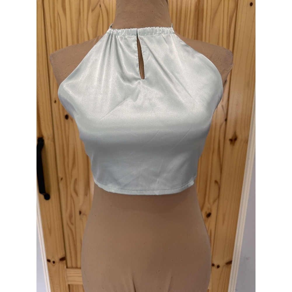 CBR Tank Top Womens XL‎ Blue Satin Halter Backless Tie Crop Strappy Party
